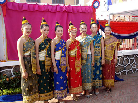 Laotian women in traditional costume